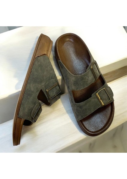Ortopedik Iki Tokalı Erkek Haki Terlik modelleri