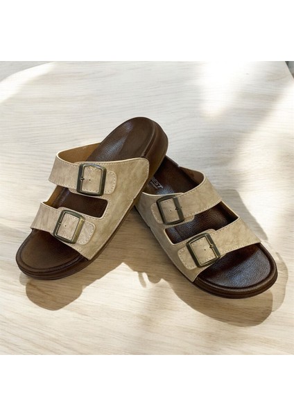 Ortopedik Iki Tokalı Erkek Krem Terlik