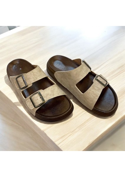 Ortopedik Iki Tokalı Erkek Krem Terlik modelleri