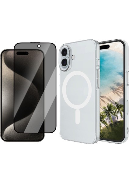 iPhone 17 Kılıf Zore M-safe Şarj Özellikli Şeffaf Kamera Çerçeveli Porto Kapak + Hayalet Ekran Koruyucu