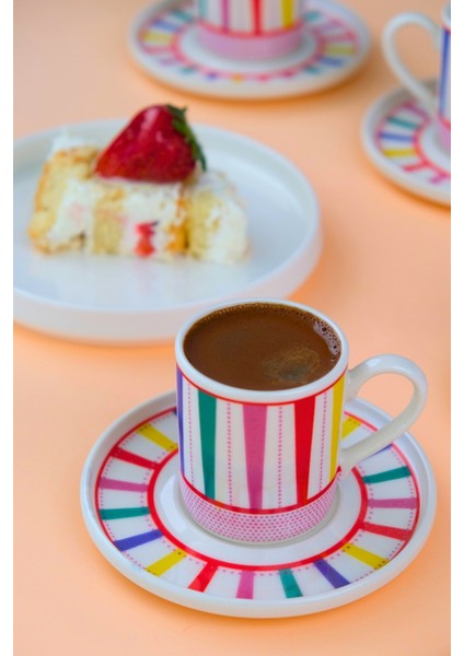 Porselen Color Stripe Kahve Fincan Takımı 90CC 2 Kişilik 4 Parça fiyatları