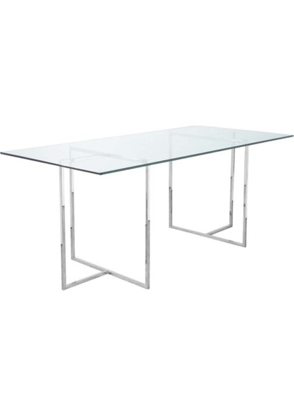 Pangea Paslanmaz Metal Cam Yemek Masası