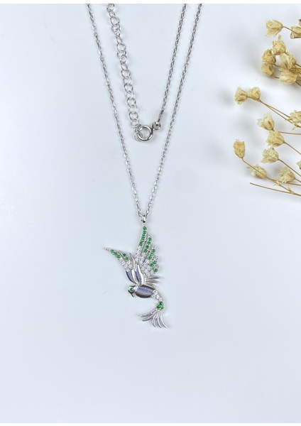 925 Ayar Gümüş Yeşil Zirkon Taşlı Kırlangıç Kolye