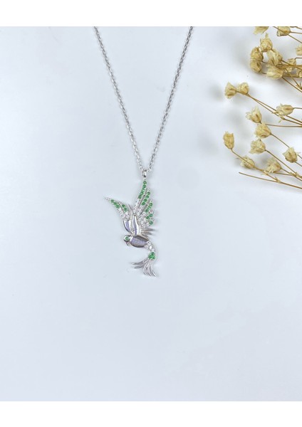 925 Ayar Gümüş Yeşil Zirkon Taşlı Kırlangıç Kolye fiyatları