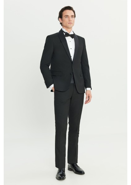 Slim Fit Dar Kesim Çıkma Şal Yaka Kapak Cepli Esnek Damatlık Smokin Takımı fırsatları