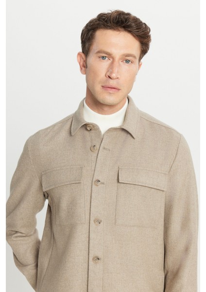 Yünlü Comfort Fit Rahat Kesim Gömlek Yaka Çift Kapak Cepli Mont fırsatları