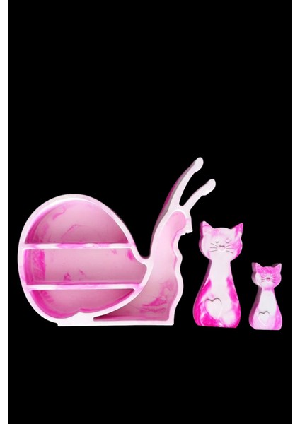 Taş Tozu Salyangoz ve Kedi Biblo Seti Dekoratif Pembe Mermer Desenli Obje fiyatları