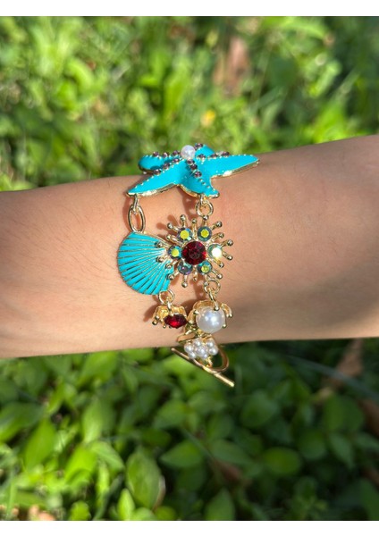 Renkli Taşlı Deniz Yıldızı Kadın Bileklik