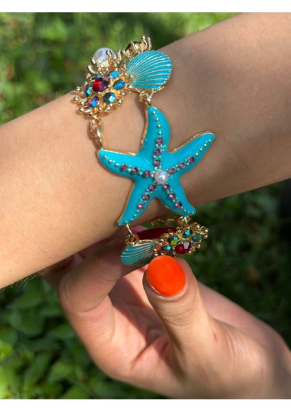 Renkli Taşlı Deniz Yıldızı Kadın Bileklik modelleri
