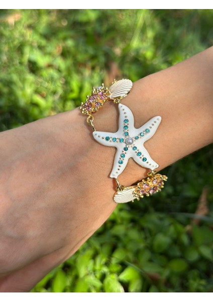 Renkli Taşlı Deniz Yıldızı Kadın Bileklik
