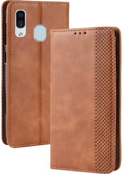 Samsung Galaxy A30/A20 Için Manyetik Kapatmalı Vintage Desen Pu Deri Cüzdan Kılıfı ve Kart Yuvaları (Yurt Dışından)