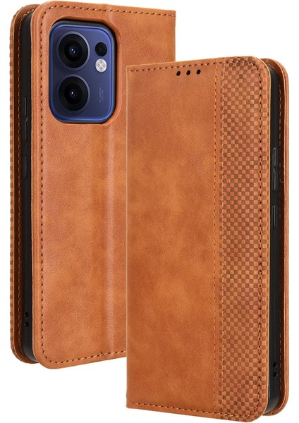 Oppo Reno 13F Için Manyetik Kapatmalı Vintage Desen Pu Deri Cüzdan Kılıfı ve Kart Yuvaları (Yurt Dışından)
