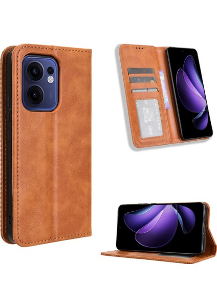 Oppo Reno 13F Için Manyetik Kapatmalı Vintage Desen Pu Deri Cüzdan Kılıfı ve Kart Yuvaları (Yurt Dışından) fırsatları