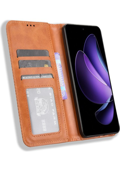 Oppo Reno 13F Için Manyetik Kapatmalı Vintage Desen Pu Deri Cüzdan Kılıfı ve Kart Yuvaları (Yurt Dışından) indirimleri