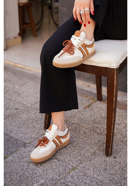 Kadın Sneaker Retro Çift Bağcıklı Spor Ayakkabı Forden Taba
