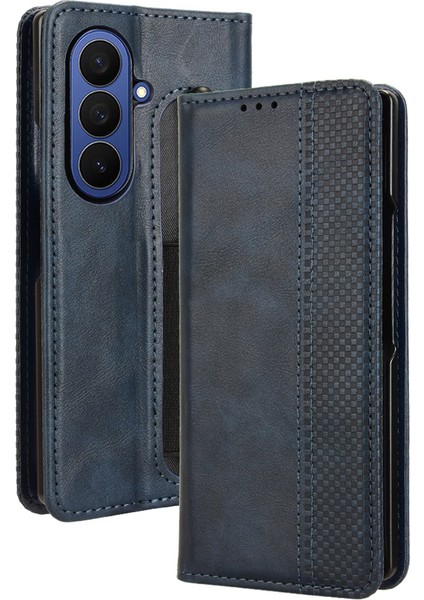 Samsung Galaxy Z Fold 7 Için Manyetik Kapatmalı Vintage Desen Pu Deri Cüzdan Kılıfı ve Kart Yuvaları (Yurt Dışından)
