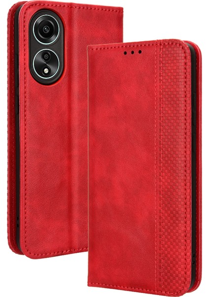 Oppo A78 4g Için Manyetik Kapatmalı Vintage Desen Pu Deri Cüzdan Kılıfı ve Kart Yuvaları (Yurt Dışından)