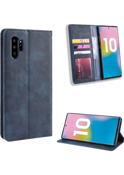 Samsung Galaxy Note 10 Plus Için Manyetik Kapatmalı Vintage Desen Pu Deri Cüzdan Kılıfı ve Kart Yuvaları (Yurt Dışından) fırsatları