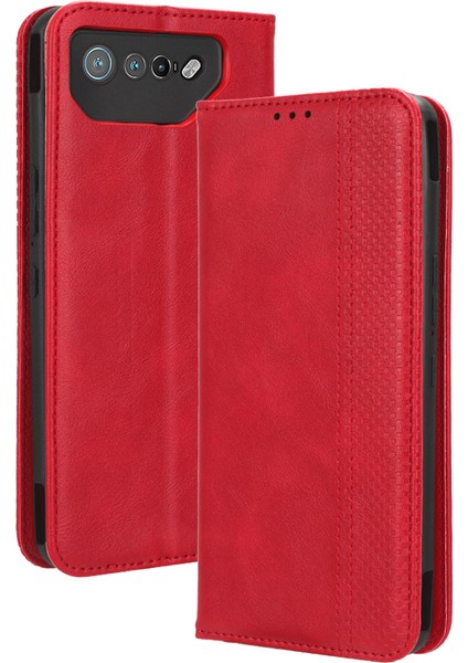 Asus Rog Phone 7 Için Manyetik Kapatmalı Vintage Desen Pu Deri Cüzdan Kılıfı ve Kart Yuvaları (Yurt Dışından)