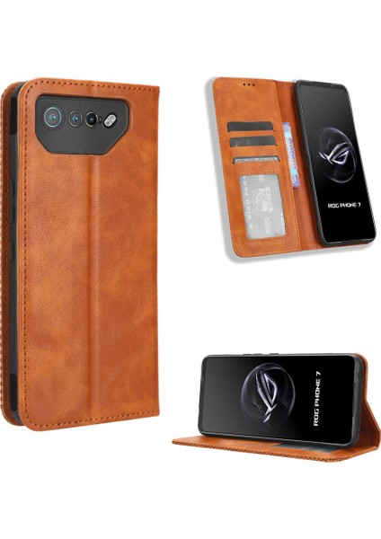 Asus Rog Phone 7 Için Manyetik Kapatmalı Vintage Desen Pu Deri Cüzdan Kılıfı ve Kart Yuvaları (Yurt Dışından) fırsatları