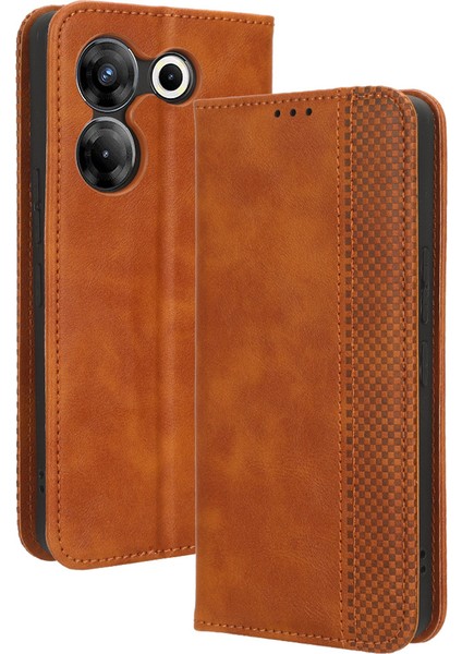Tecno Camon 20 Pro 5g Için Manyetik Kapatmalı Vintage Desen Pu Deri Cüzdan Kılıfı ve Kart Yuvaları (Yurt Dışından)