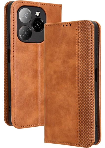 Tecno Spark 20 Pro 5g/kj8 Için Manyetik Kapatmalı Vintage Desen Pu Deri Cüzdan Kılıfı ve Kart Yuvaları (Yurt Dışından)