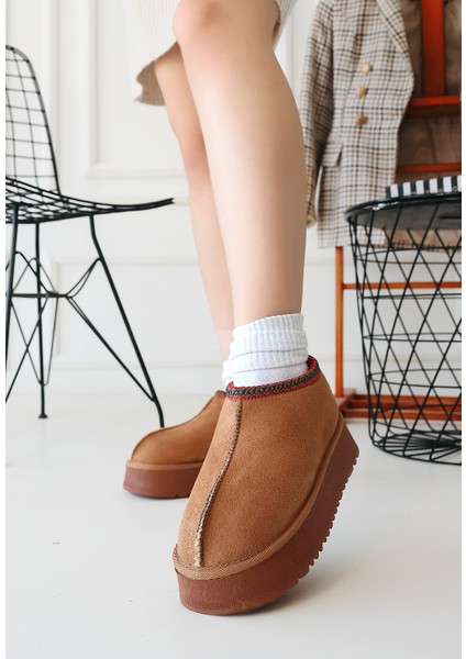 Taba Süet Yüksek Taban Kadın Düz Bot