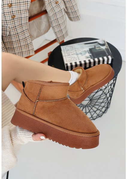 Taba Süet Yüksek Taban Kadın Düz Bot