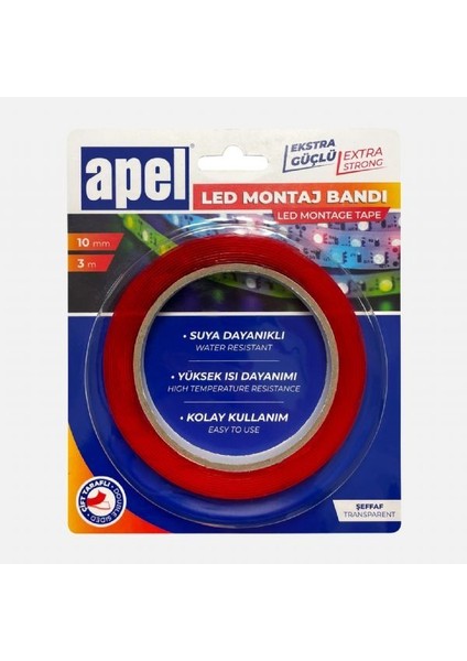 Apel Çift Taraflı Şeffaf Silikon Bant LED Bandı 10MM x 3m