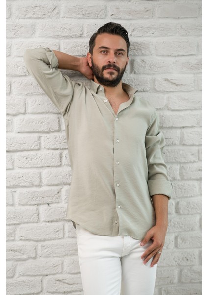 Regular Fit Yaka Düğmeli Yazlık Modal Kumaş Erkek Gömlek modelleri
