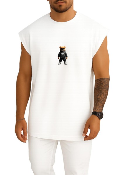 Oversize Cool Teddy Bear Göğüs Tasarımlı Atlet