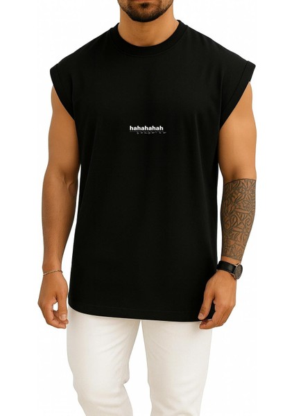 Oversize Hahahahah Random Gülmek Göğüs Tasarımlı Atlet