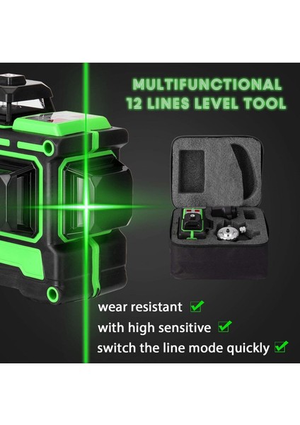 Çok Işlevli 3D 12 Çizgi Lazer Seviye Aracı Kendinden Tesviye Fonksiyonlu Dikey Yatay Çizgiler fiyatları