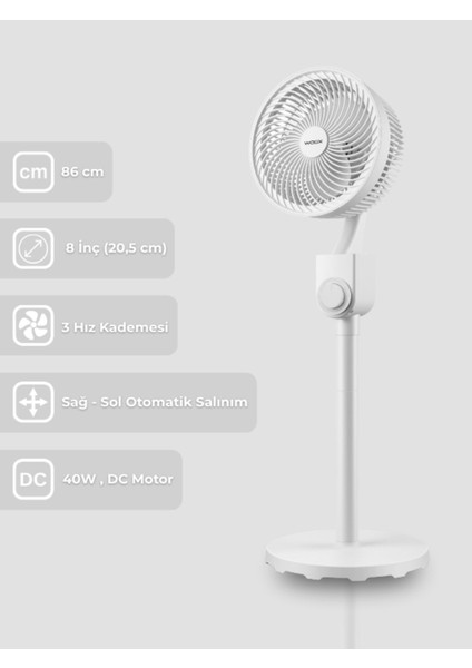 8 Inch Otomatik Sağ Sol Salinimli 86 cm Vantilatör