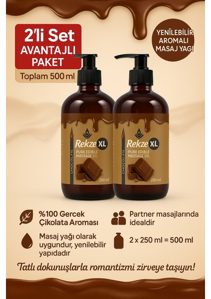 Yenilebilir Masaj Yağı 2’li Set – 250 ml x 2 Çikolata Aromalı, Su Bazlı, Büyük Boy fırsatları