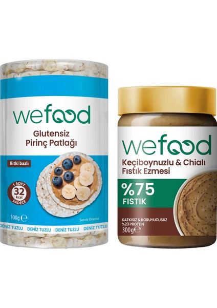 Keçiboynuzlu & Chialı Fıstık Ezmesi 300 G + Glutensiz Pirinç Patlağı 100 gr
