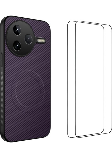 Xiaomi Poco F7 Pro 5g Manyetik Kılıf Karbon Fiber Doku Pc Tpu Telefon Kılıfı 2 Adet Ekran Filmi ile (Yurt Dışından)