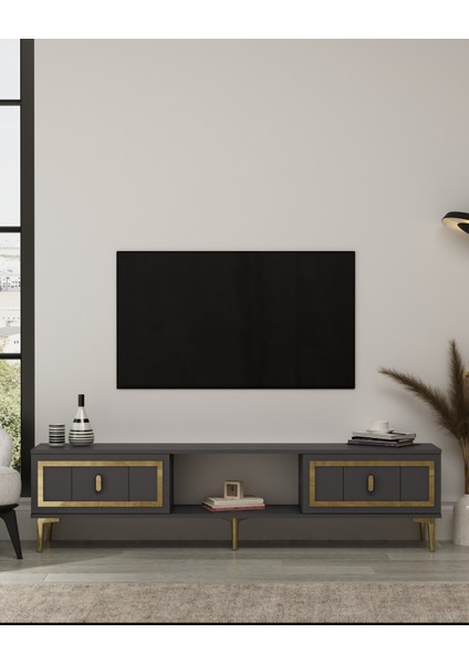 Orionct Tv Sehpası antrasit-altın