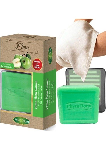 Elma Özlü Sabun Kese ve Sabunluk Hediyeli