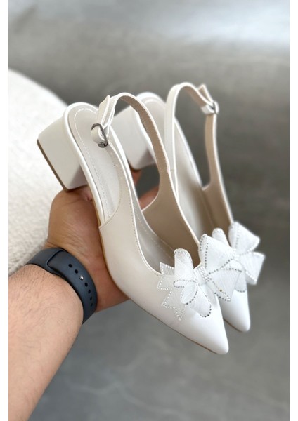 Kadın Howen Kısa Topuklu Ayakkabı - Beyaz-Deri