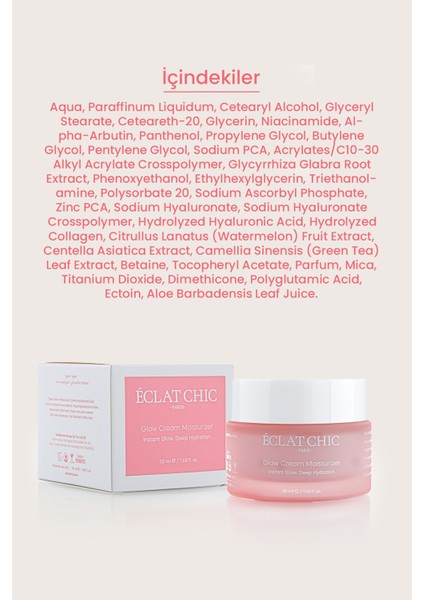 Nemlendirici Işıltı Kremi – Hyaluronik, Niasinamid ve Arbutin İçerikli | 50 ml | Tüm Ciltler