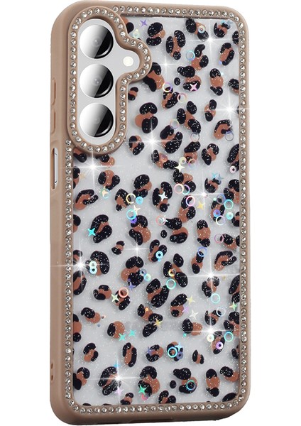 Galaxy A55 Kılıf Taşlı ve Simli Tasarım Frm Azra Kapak - Gold modelleri