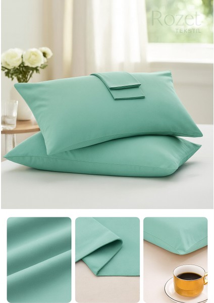 Yeşil Yastık Kılıfı Pamuk Kumaş Kapaklı (2 Adet) 50 x 70 cm