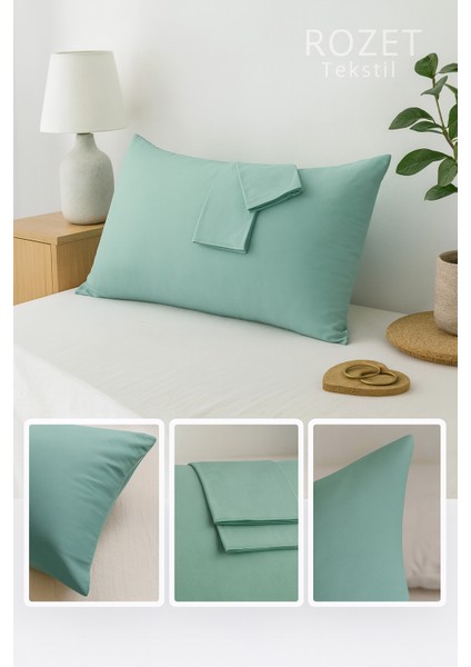 Yeşil Yastık Kılıfı Pamuk Kumaş Kapaklı (2 Adet) 50 x 70 cm