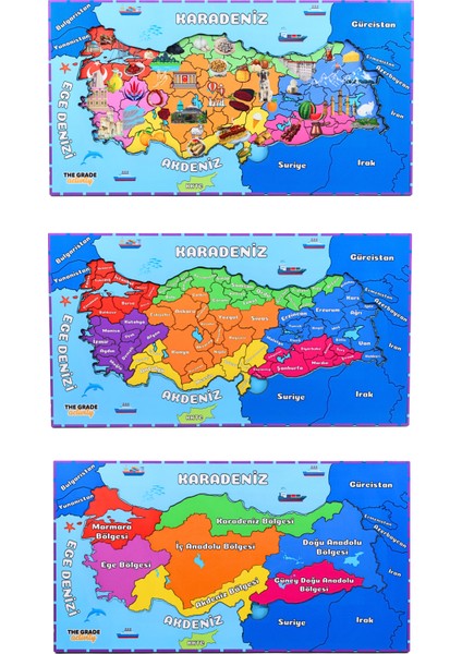 Türkiye Haritası Puzzle,3 Katmanlı, Bölgeler,şehirler ve Meşhur Simgeler,eğitici Puzzle,51 x 27 Cm. fiyatları