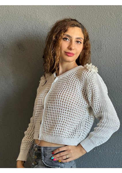 Simli File Apoletli Kadın Hırka Standart