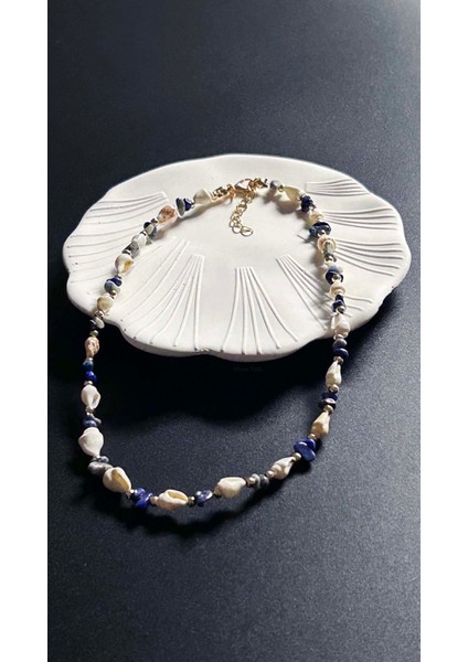 Deniz Kabuğu Kolye 427, Mavi - Beyaz indirimleri