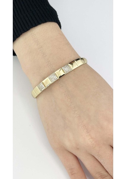Zirkon Taşlı, Altın Kaplama, Paslanmaz Çelik Kelepçe Bileklik 159, Altın Renk fiyatları