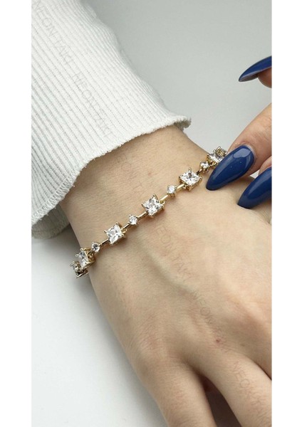 Zirkon Taşlı, Altın Kaplama, Paslanmaz Bileklik 476, Pembe (ROSE) Renk