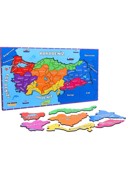 Türkiye Haritası Puzzle,3 Katmanlı, Bölgeler,şehirler ve Meşhur Simgeler,eğitici Puzzle,51 x 27 Cm. indirimleri